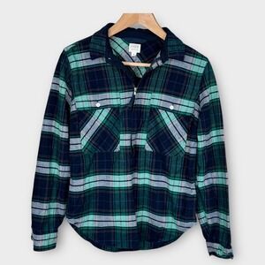 J. Crew Plaid Flannel Long Sleeve Quarter Zip Pullover Women's Size S Green Navy